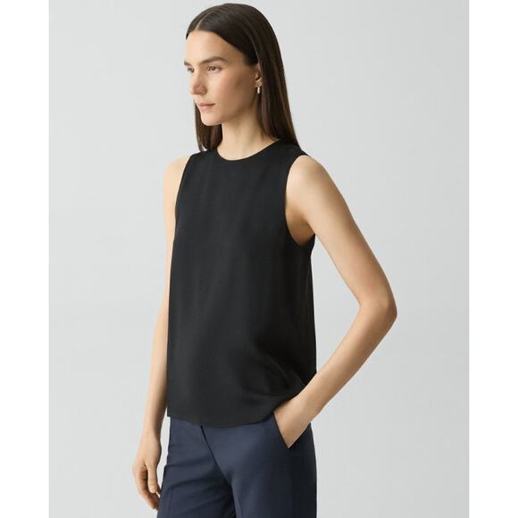 Theory Women’s Sleeveless Straight Shell Blouse Black Stretch Silk, NWT Size XL - Picture 4 of 10